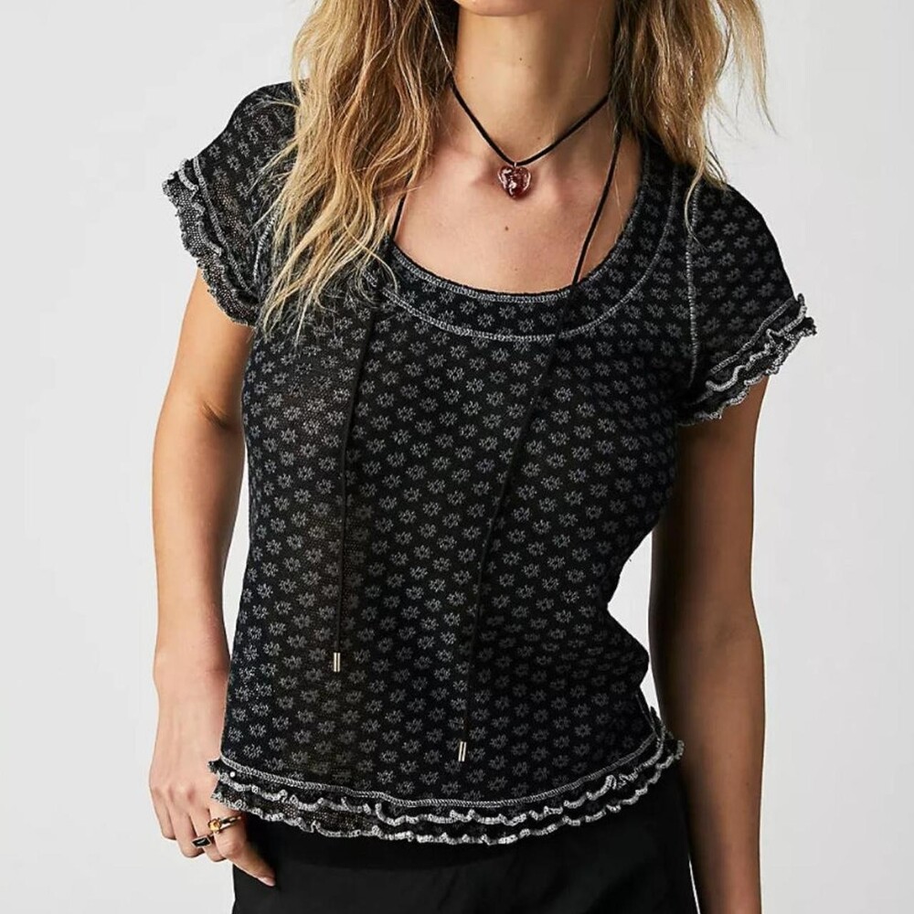 Free People Women's Black and Grey T-shirt